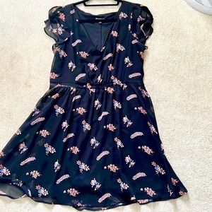 Express Flutter sleeve floral and black mini dress size medium